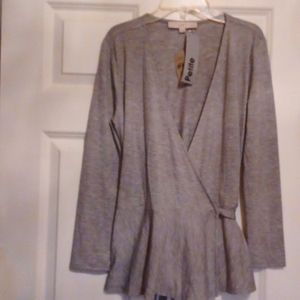NWT Loft size Small Petite Gray Peplum wrap shirt